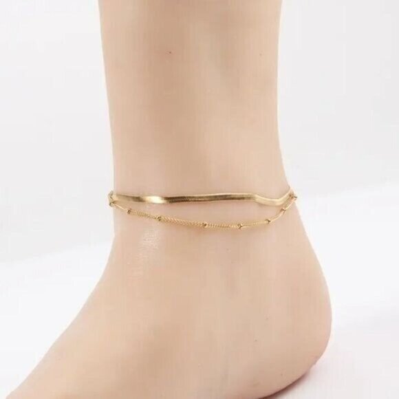 Anklet Gold Double layer Anklet Waterproof Jewelry Pretty Gold Chain Anklet - Picture 6 of 11